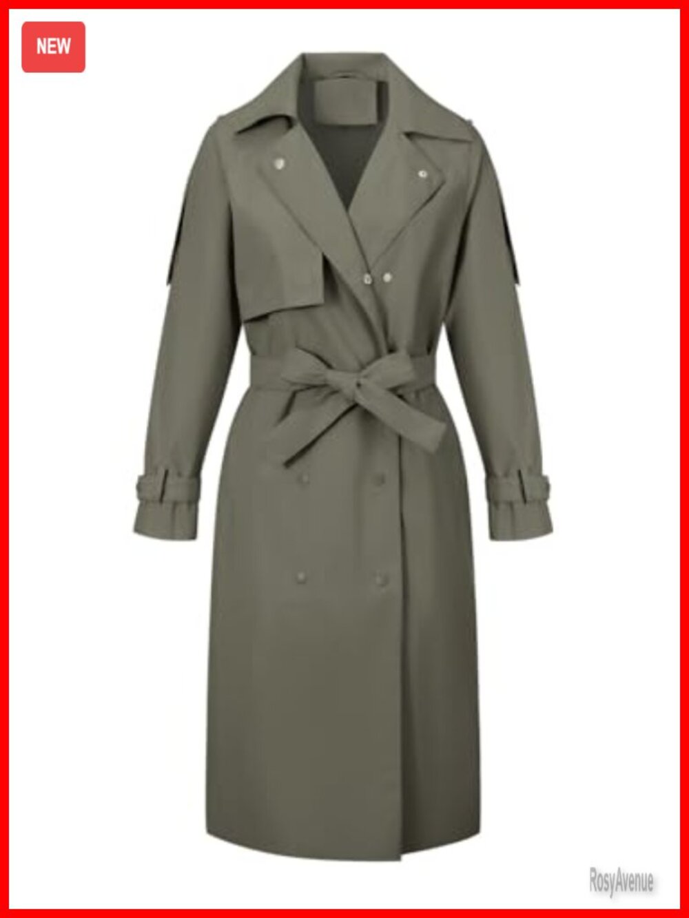 Women's Long Windproof Trench Coat Belted Waist Water Repellent Polyester